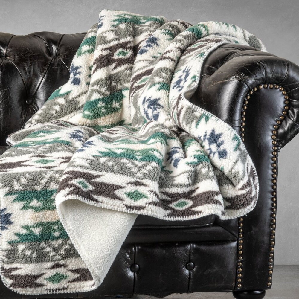 Luxe Home Decor Classic Faux Fur Throw | 1-Piece | Navajo print - grey | 50"x60"